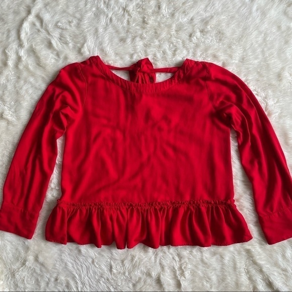 Anthropologie Cloth & Stone Blouse Long Sleeve Tie Open Back Ruffle Top M - Picture 4 of 13